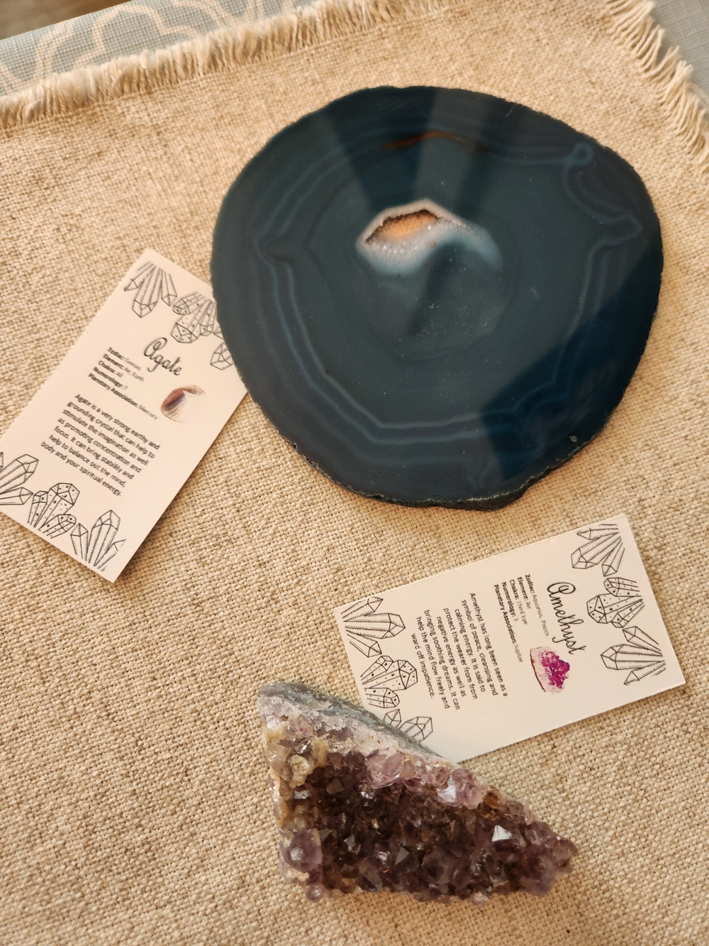 Natural Amethyst Cluster + Blue Agate Slice Crystal Set